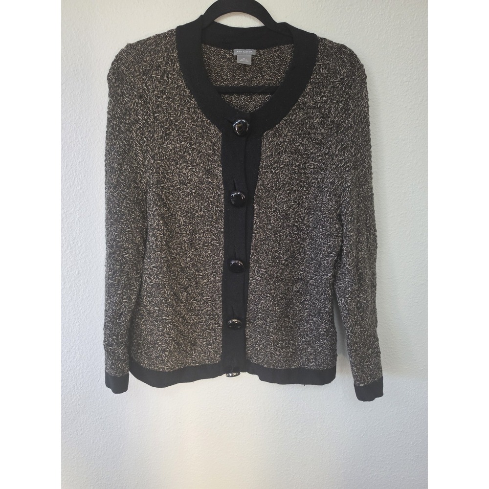 Ann Taylor Cardigan XL Brown Black Marled Collared Long Sleeve Sweater Wrap